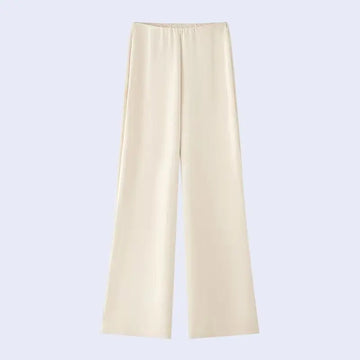 Pantalon droit ivoire décontracté en satin