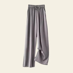 Pantalon élégant coupe fluide et longue en soie de mûrier gris