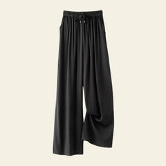 Pantalon élégant coupe fluide et longue en soie de mûrier noir