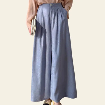 Mannequin portant un pantalon jambes larges bleu ciel en soie filée