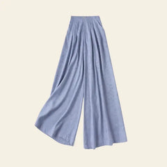 Pantalon jambes larges bleu ciel en soie filée