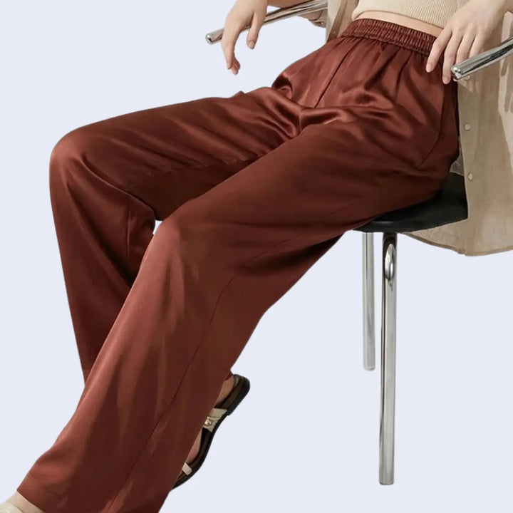 Pantalon large taille haute élastique à poches en satin - Satin Lifestyle