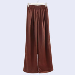Pantalon large taille haute élastique à poches en satin - Satin Lifestyle