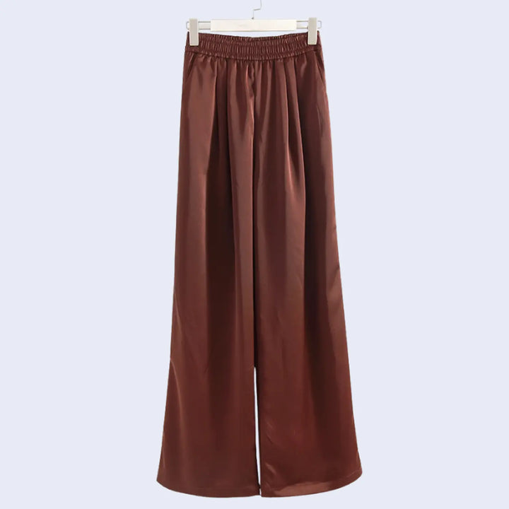 Pantalon large taille haute élastique à poches en satin - Satin Lifestyle