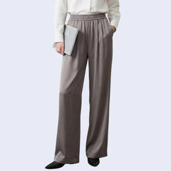 Pantalon large taille haute élastique à poches en satin - Satin Lifestyle