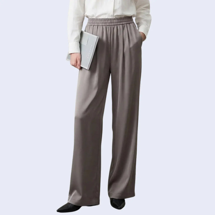 Pantalon large taille haute élastique à poches en satin - Satin Lifestyle