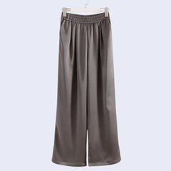 Pantalon large taille haute élastique à poches en satin - Satin Lifestyle