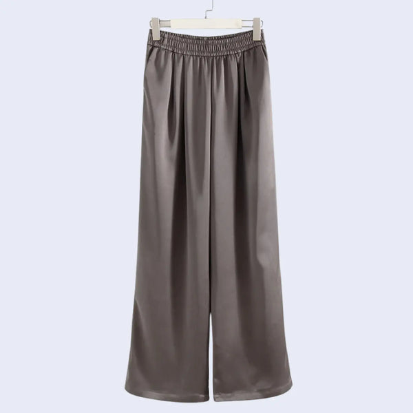 Pantalon large taille haute élastique à poches en satin - Satin Lifestyle