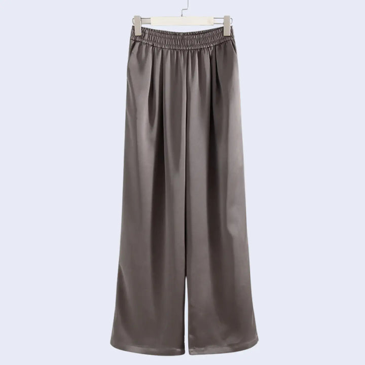 Pantalon large taille haute élastique à poches en satin - Satin Lifestyle