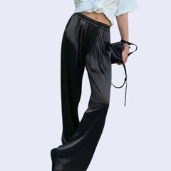 Pantalon large taille haute élastique à poches en satin - Satin Lifestyle