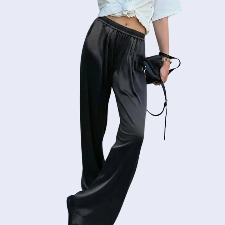 Pantalon large taille haute élastique à poches en satin - Satin Lifestyle