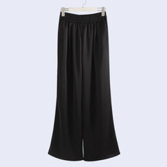Pantalon large taille haute élastique à poches en satin - Satin Lifestyle