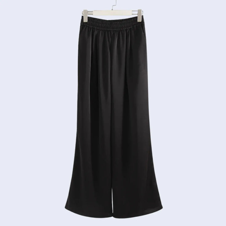 Pantalon large taille haute élastique à poches en satin - Satin Lifestyle