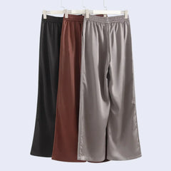 Pantalon large taille haute élastique à poches en satin - Satin Lifestyle