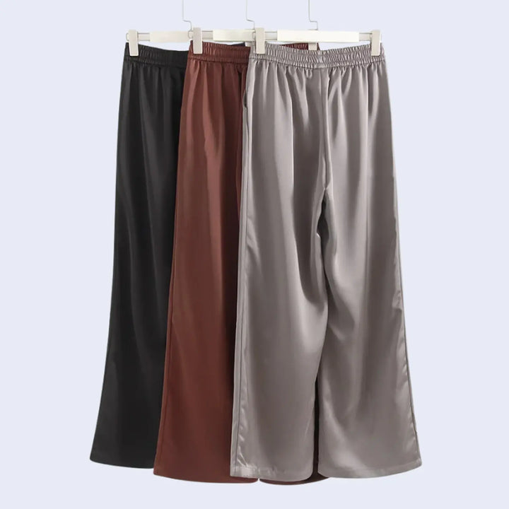 Pantalon large taille haute élastique à poches en satin - Satin Lifestyle