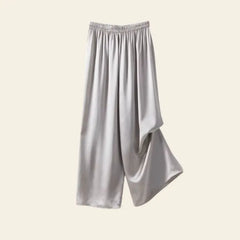 Pantalon large plissé élastique en soie de mûrier couleur argenté