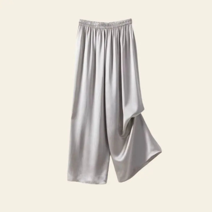 Pantalon large plissé élastique en soie de mûrier couleur argenté