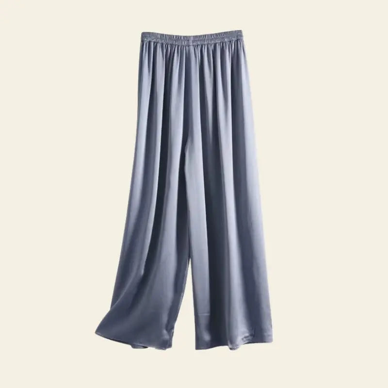 Pantalon large plissé élastique en soie de mûrier couleur grise