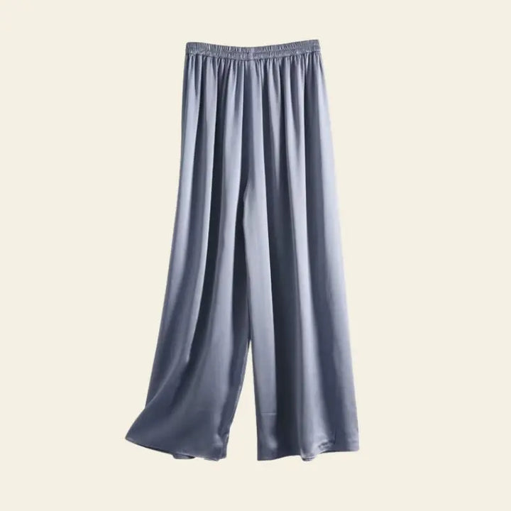 Pantalon large plissé élastique en soie de mûrier couleur grise