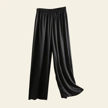 Pantalon large plissé élastique en soie de mûrier couleur noire