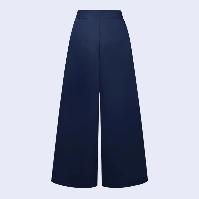 Arrière d'un pantalon large plissé avec fermeture zip en satin couleur bleu marine