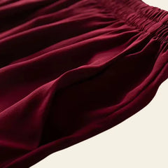 Tissu bordeaux du pantalon long élastique à jambes larges en soie véritable