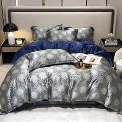 Parure de lit en soie bleu marine