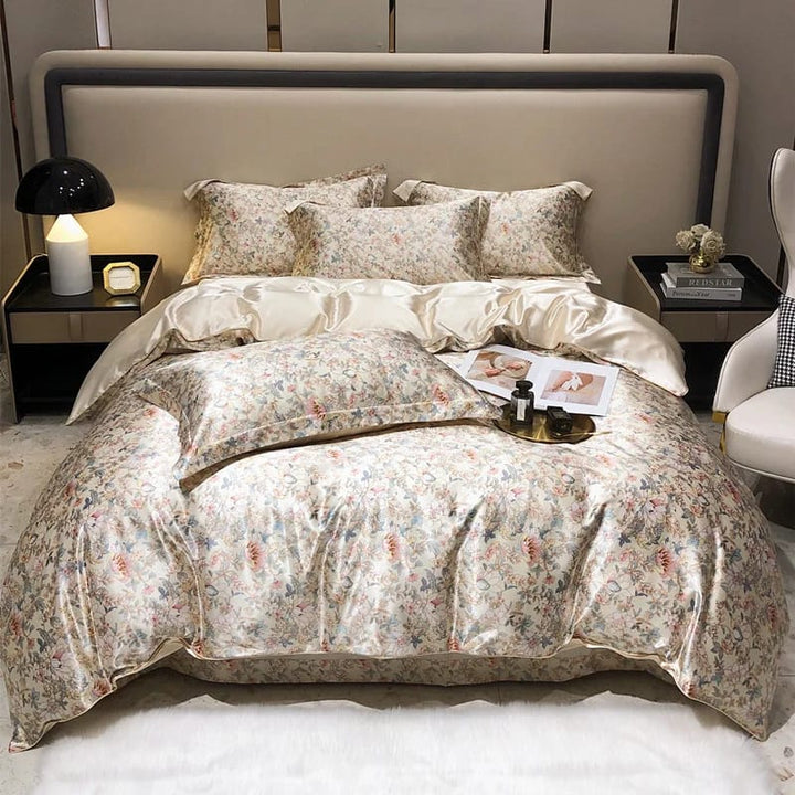 Parure de lit en soie champagne