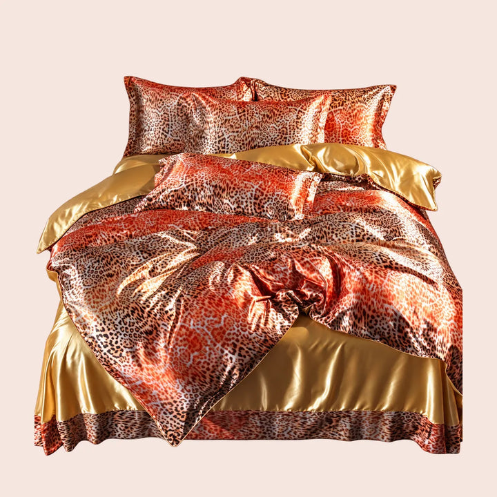 Parure de lit complète motifs jungle en soie | Satin Lifestyle