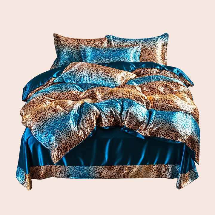 Parure de lit complète motifs jungle en soie | Satin Lifestyle