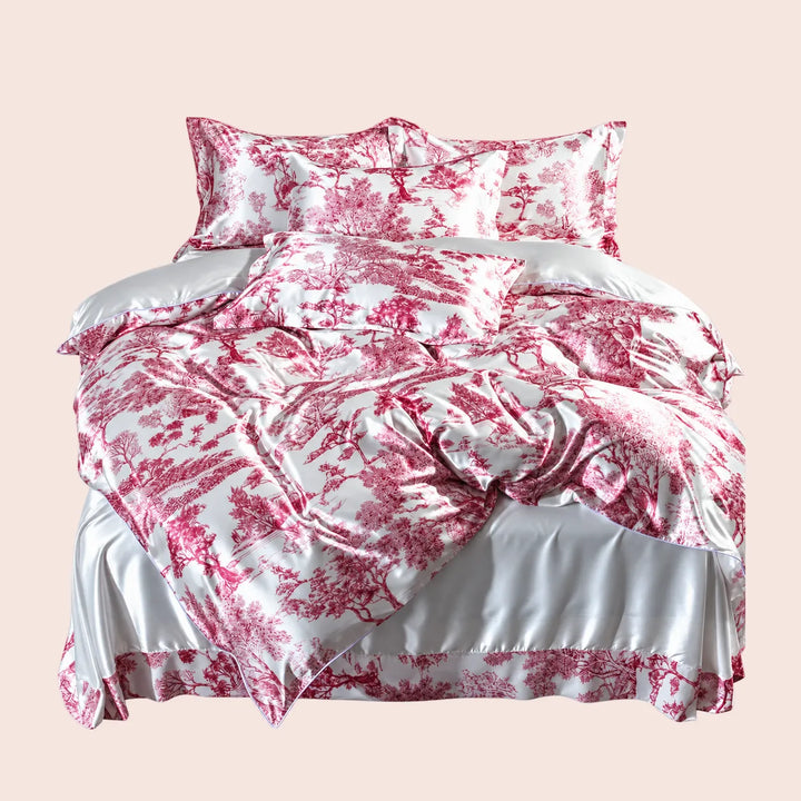 Parure de lit complète motifs jungle en soie | Satin Lifestyle