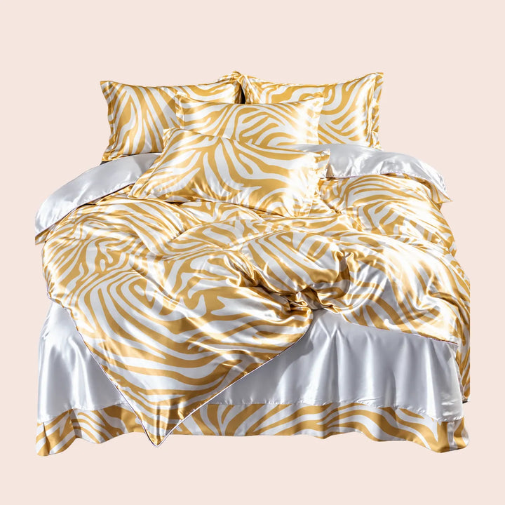 Parure de lit complète motifs jungle en soie | Satin Lifestyle