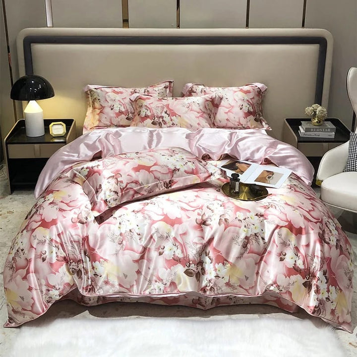 Parure de lit en soie rose