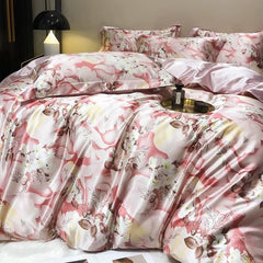 Parure de lit en soie rose