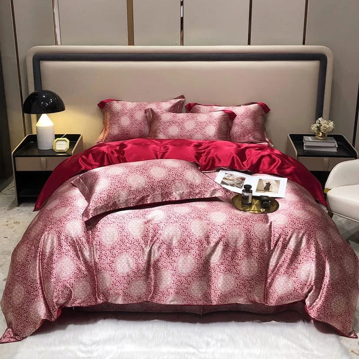 Parure de lit en soie rouge