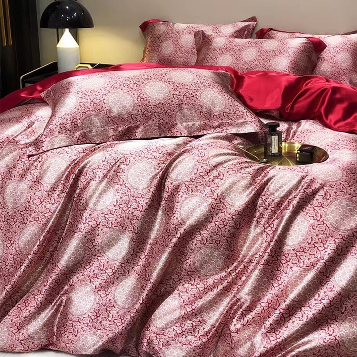 Parure de lit en soie rouge