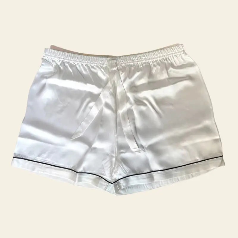 Short blanc du pyjama 2 pièces manches courtes en soie de mûrier naturelle