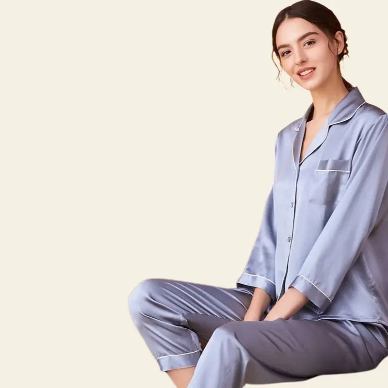 Pyjama en soie de mûrier naturelle 2 pièces couleur brume