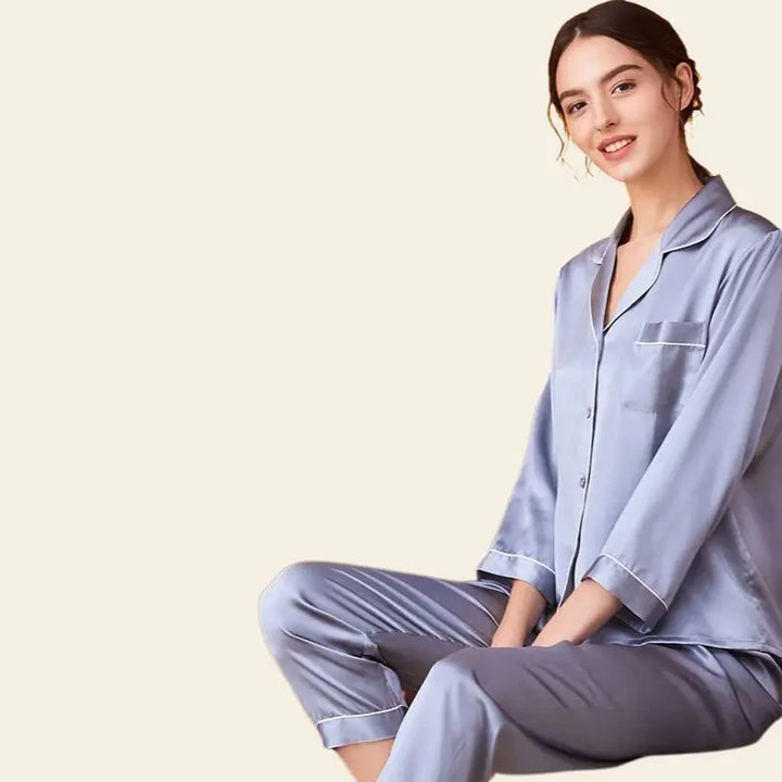 Pyjama en soie de mûrier naturelle 2 pièces couleur brume