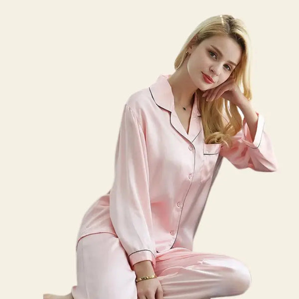 Pyjama en soie de mûrier naturelle 2 pièces couleur rose