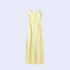 Robe longue à bretelles fines en satin jaune