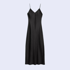 Robe longue à bretelles fines en satin noir