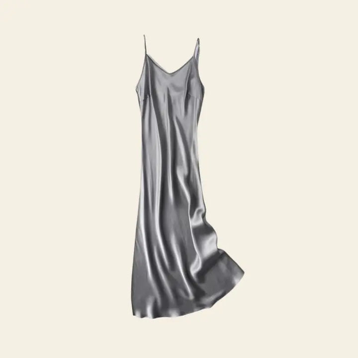 Robe longue décontractée brillante pure soie couleur grise