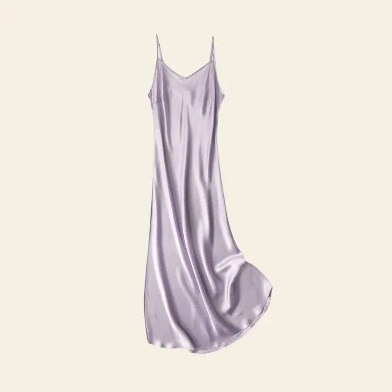 Robe longue décontractée brillante pure soie couleur lavande