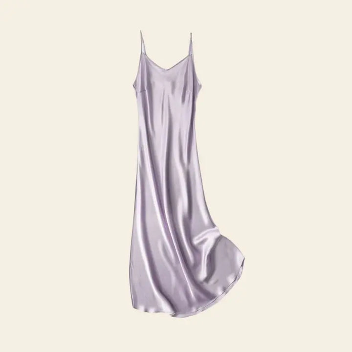 Robe longue décontractée brillante pure soie couleur lavande