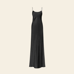 Robe longue dos nu bretelles fines en soie noir