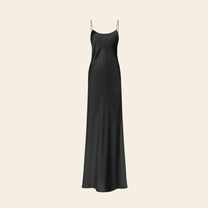 Robe longue dos nu bretelles fines en soie noir