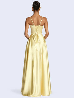 Robe longue trapèze décolleté en satin | Satin Lifestyle