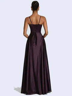 Robe longue trapèze décolleté en satin | Satin Lifestyle