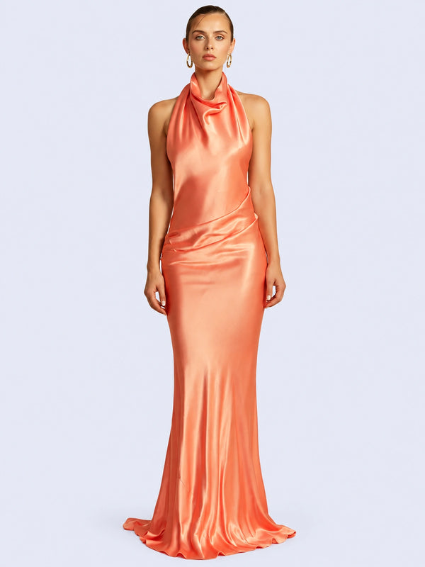Robe maxi col montant sans manches dos nu en satin l Satin Lifestyle
